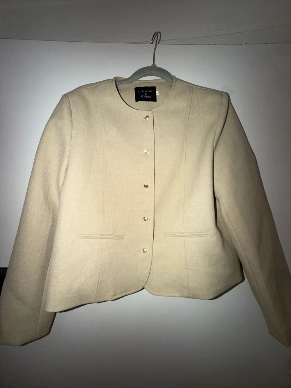 Cream Cropped Blazer with Gold Buttons